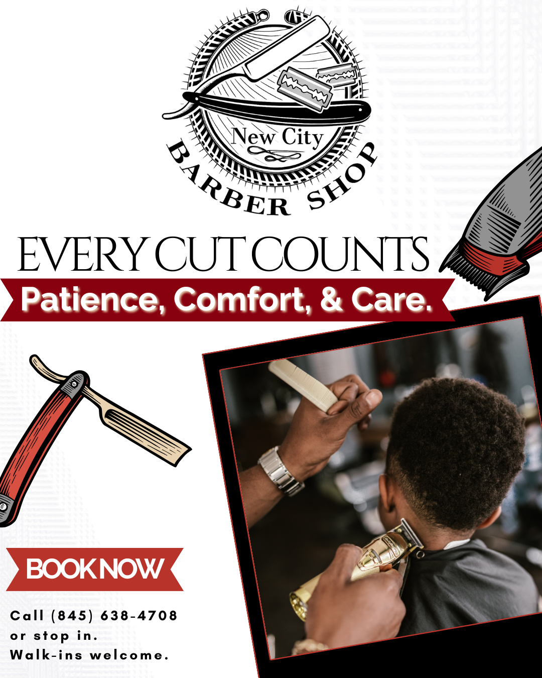 New City Barber every cut counts patience comfort and care campaign