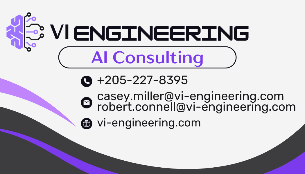 VI Engineering business card design -- purple and dark tech aesthetic